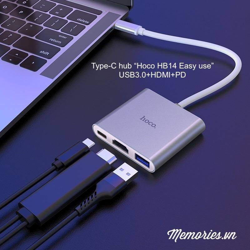 Hub chuyển Hoco HB14 (TYPE-C to HDMI, USB 3.0, TYPE-C) - Chính hãng chất lượng cao Macbook, Điện thoại