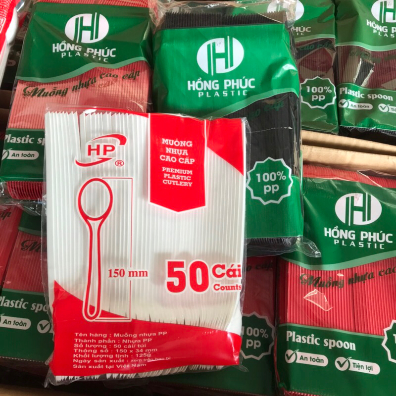 100 muỗng/thìa nhựa dùng 1 lần loại dài 20cm màu đen