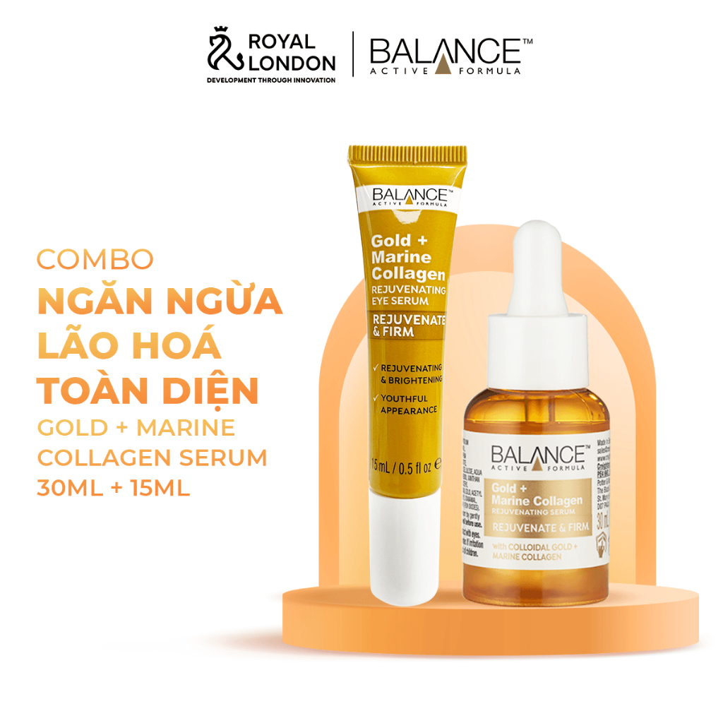 Combo Serum + Kem Mắt Trẻ Hóa Da Balance Active Formula Gold Collagen Rejuvenating 30ml + 15ml