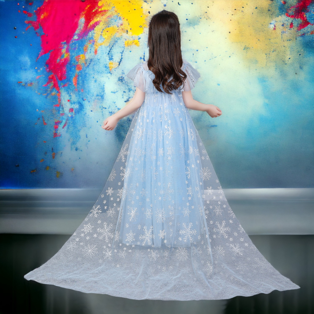 Đầm Elsa màu xanh - tà dài - mẫu mới siêu hot cho bé gái 3-9 tuổi
