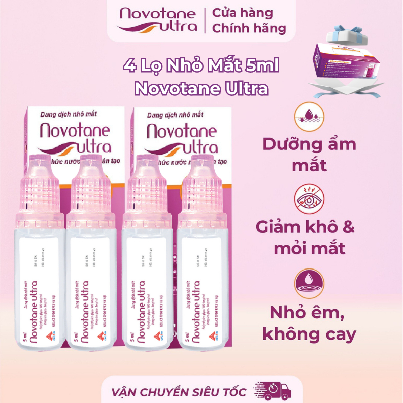 Combo 4 Lọ Nước Mắt Nhân Tạo NOVOTANE Ultra Giảm Khô Mắt, Mỏi mắt, Mờ Mắt 5ml