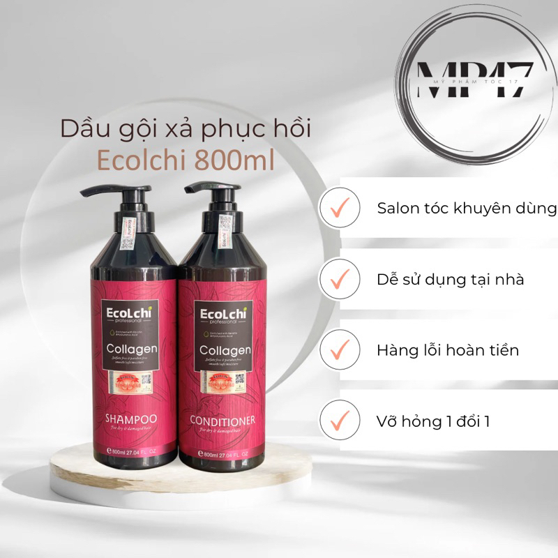 Dầu Gội Ecolchi Collagen 800Ml - Lấy Lại Độ Suôn Mượt, Bồng Bềnh Cho Tóc Như Lúc Ban Đầu.