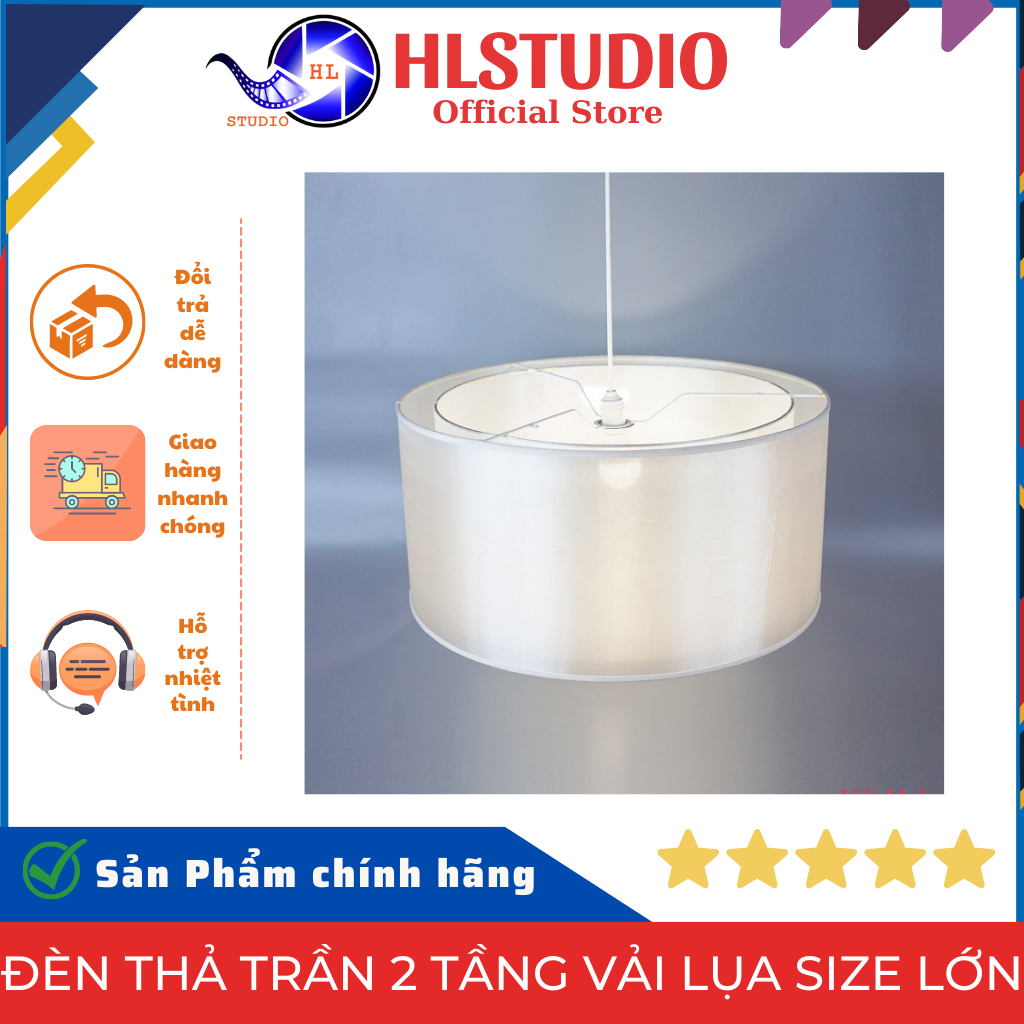 Đèn Thả Trần 2 Tầng Vải Lụa Size Lớn, Đèn Treo Thả Độc Đáo HL Studio