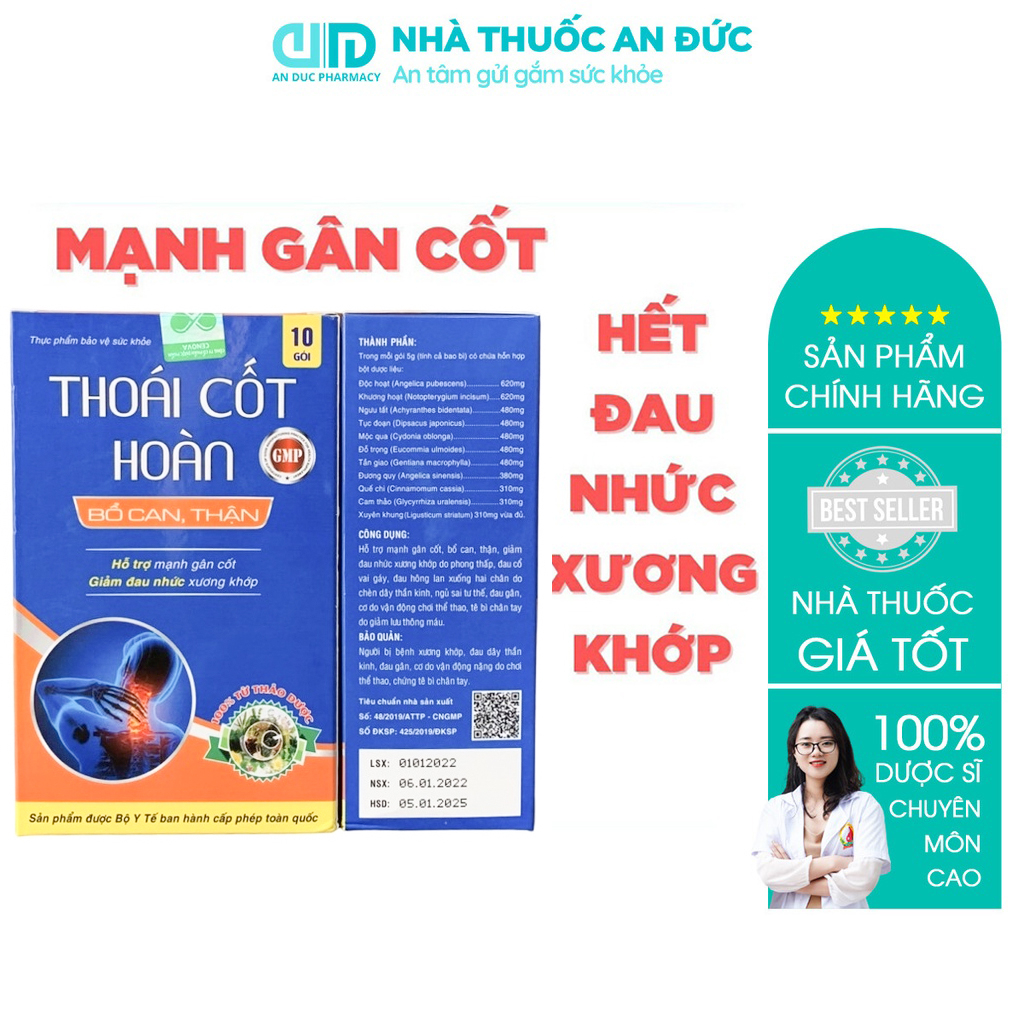 Viên uống hỗ trợ xương khớp Thoái cốt hoàn, mạnh gân cốt, giảm đau mỏi, giảm đau nhức xương - Nhà thuốc An Đức