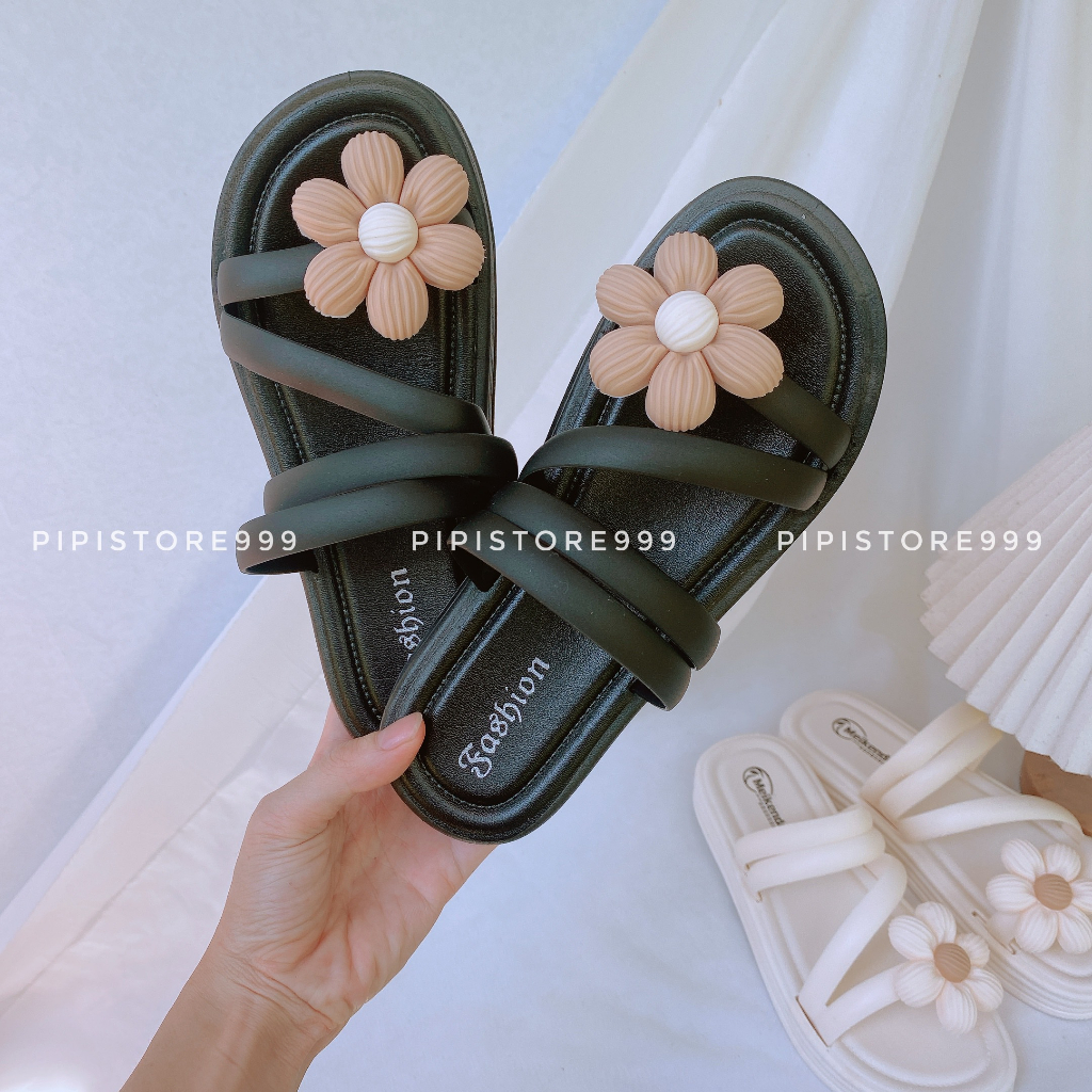 Sẵn Dép Lê Dây Hoa Đế Cao Su Mềm Êm Chân Cao 3Cm Cho Mùa Hè G056