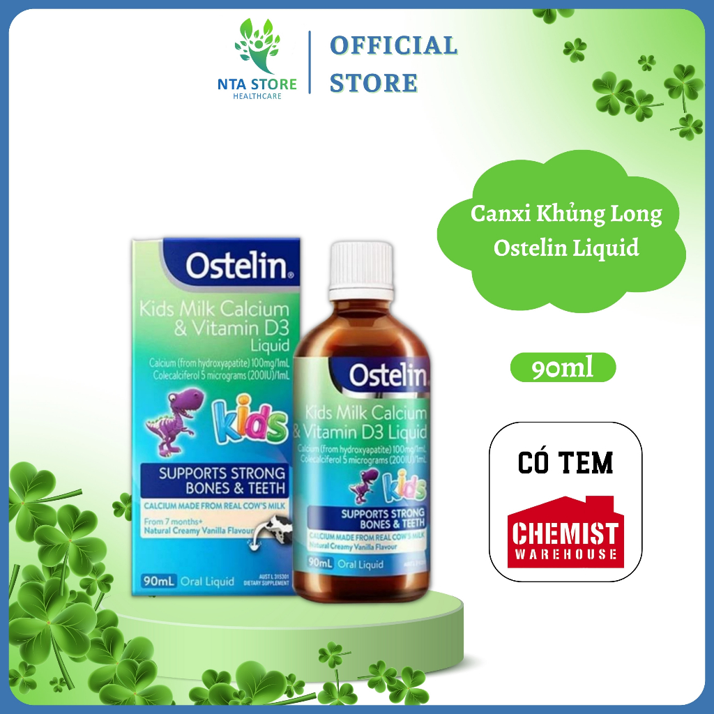 Canxi Khủng Long Cho Bé Ostelin Kids Milk Calcium & D3 Úc (90v/90ml) (Chính Hãng)