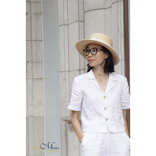 MaxMessi - Áo croptop nữ Linen Tưng Premium ETIEN form crotop cổ sơ mi phối túi crochet