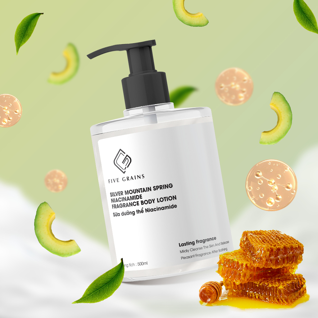 Combo sữa dưỡng thể, sữa tắm dưỡng trắng Niacinamide Five Grains 500ml