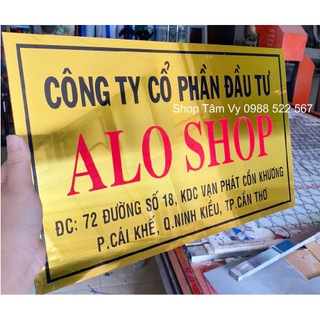 Bảng biển tên công ty, alu gương vàng, phủ nhôm cứng, bền rẻ, chịu nắng mưa