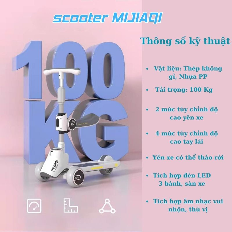 Xe Scooter cho bé, Xe scooter MIJIAQI dễ dàng điều chỉnh độ cao tay lái, yên xe - mã NTX22