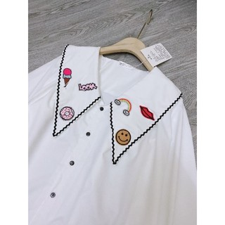 ÁO SƠ MI OVERSIZE THÊU CỔ