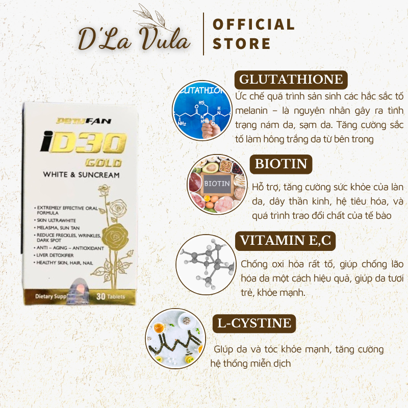 Viên uống ID30 Gold White & Suncream 30 Viên