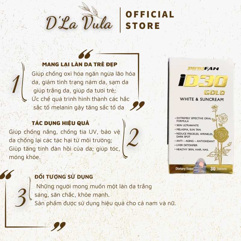 Viên uống ID30 Gold White & Suncream 30 Viên