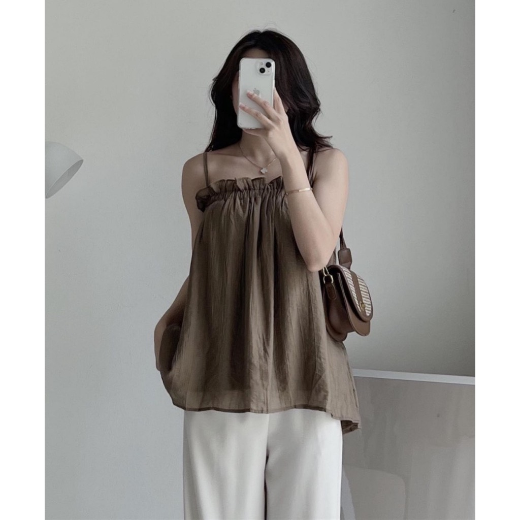 Áo hai dây tơ Forgirl dáng babydoll ngắn bo chun bánh bèo | BigBuy360 - bigbuy360.vn