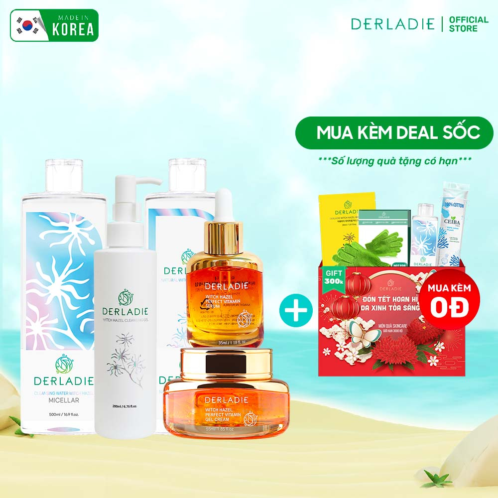 Bộ Sản Phẩm Dành Cho Da Mụn Derladie Witch Hazel 5 Items