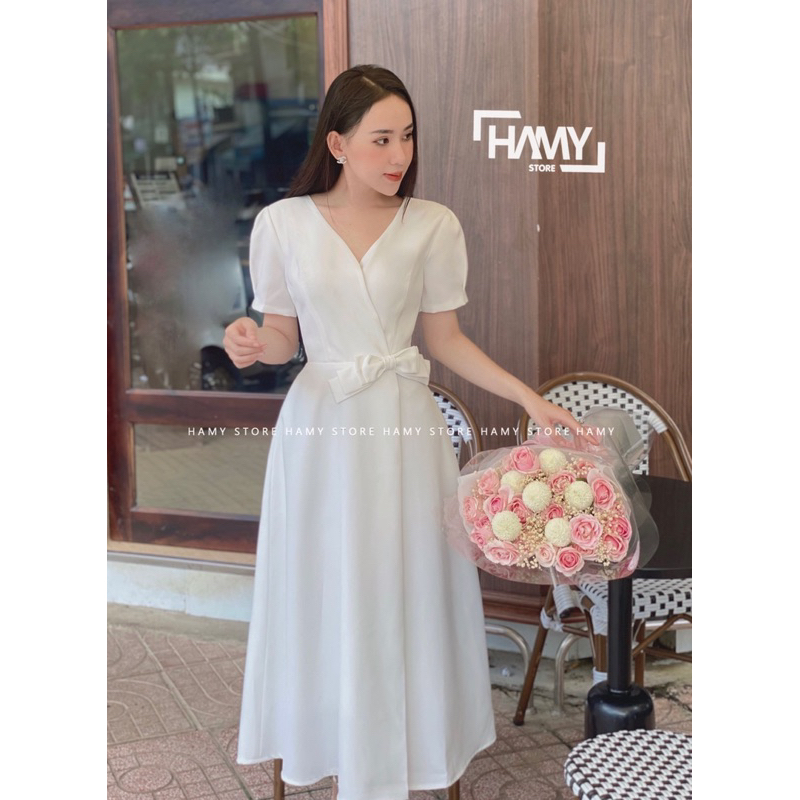 Đầm Nơ Eo Có Tay