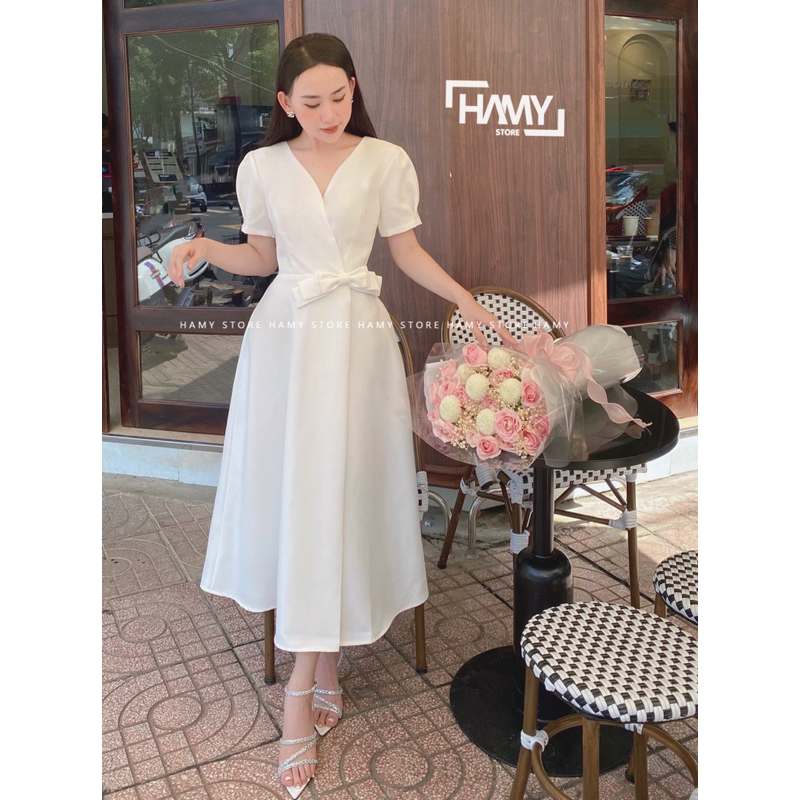 Đầm Nơ Eo Có Tay