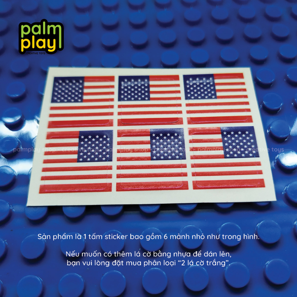 Sticker lá cờ các nước dùng cho đồ chơi gạch xếp hình dán vừa phụ kiện 2335 và 3068 - Miếng dán có 6 hình 13.5x13.5 mm