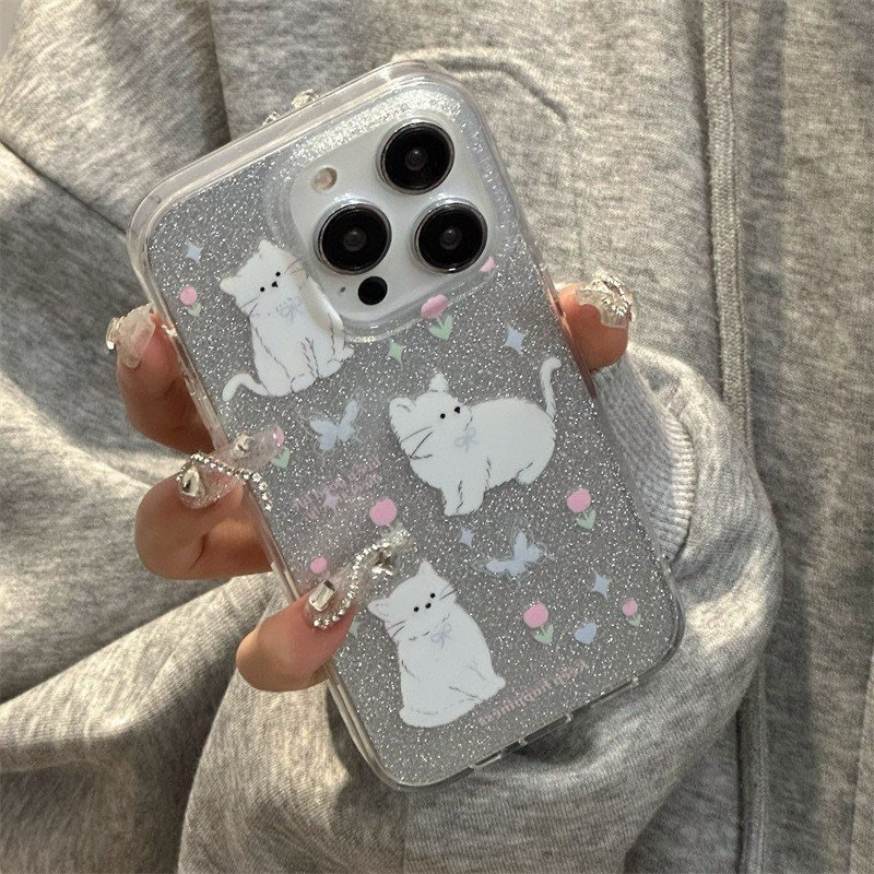 ỐP IPHONE FULL VIỀN HOẠ TIẾT GLITTER KITTY