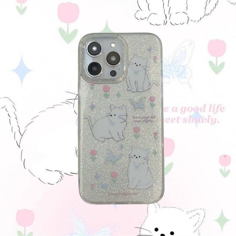 ỐP IPHONE FULL VIỀN HOẠ TIẾT GLITTER KITTY