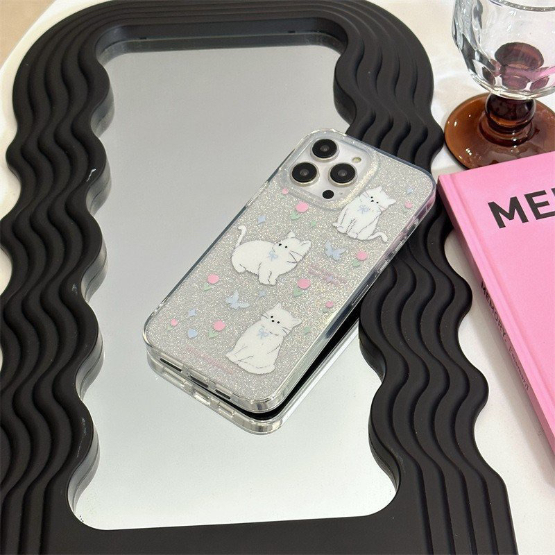 ỐP IPHONE FULL VIỀN HOẠ TIẾT GLITTER KITTY