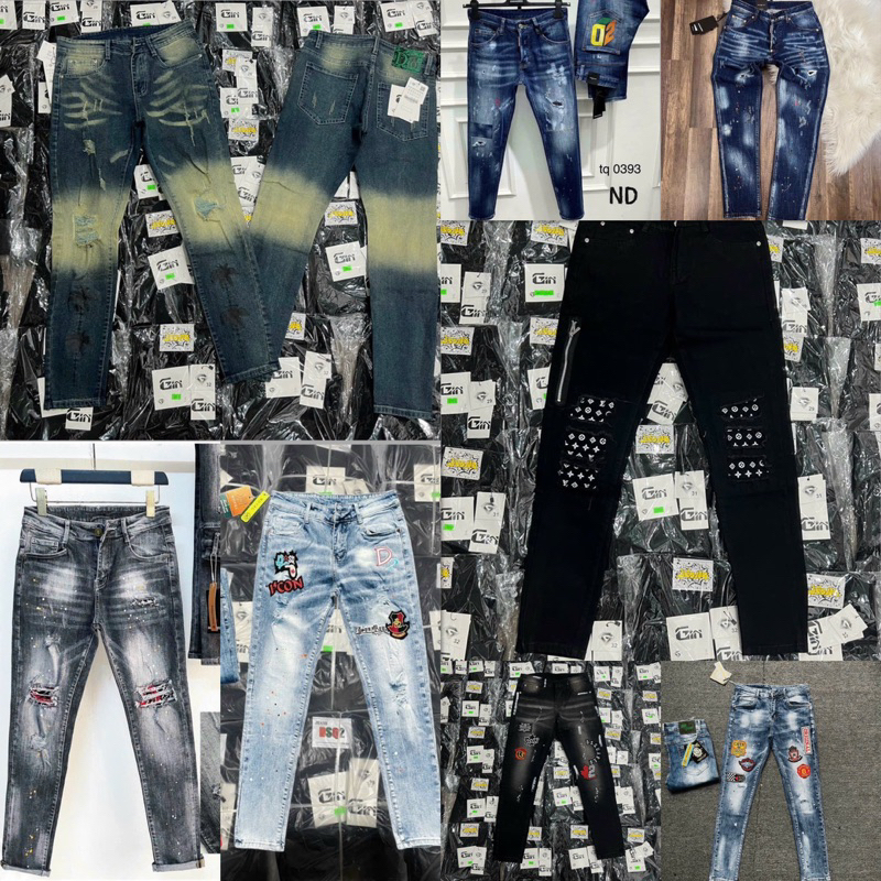 Quần jeans nam dsq2 thêu logo amiri , Lv , quần bò nam , quần côn ,chất liệu jeans co giản không phai màu