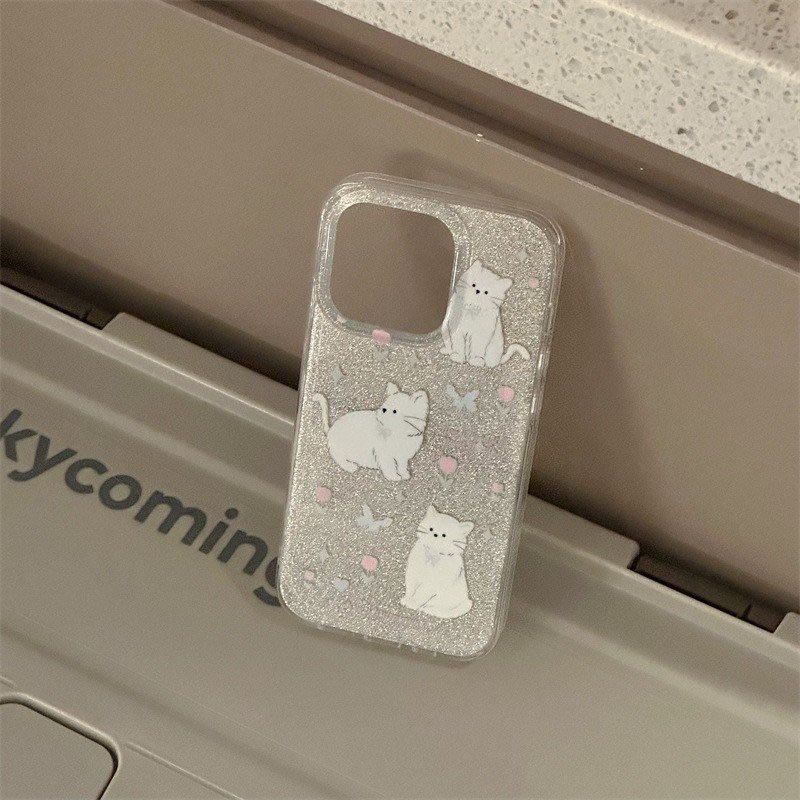 ỐP IPHONE FULL VIỀN HOẠ TIẾT GLITTER KITTY