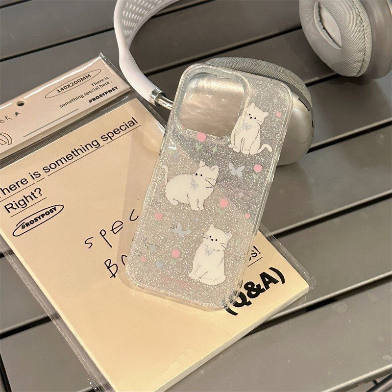 ỐP IPHONE FULL VIỀN HOẠ TIẾT GLITTER KITTY