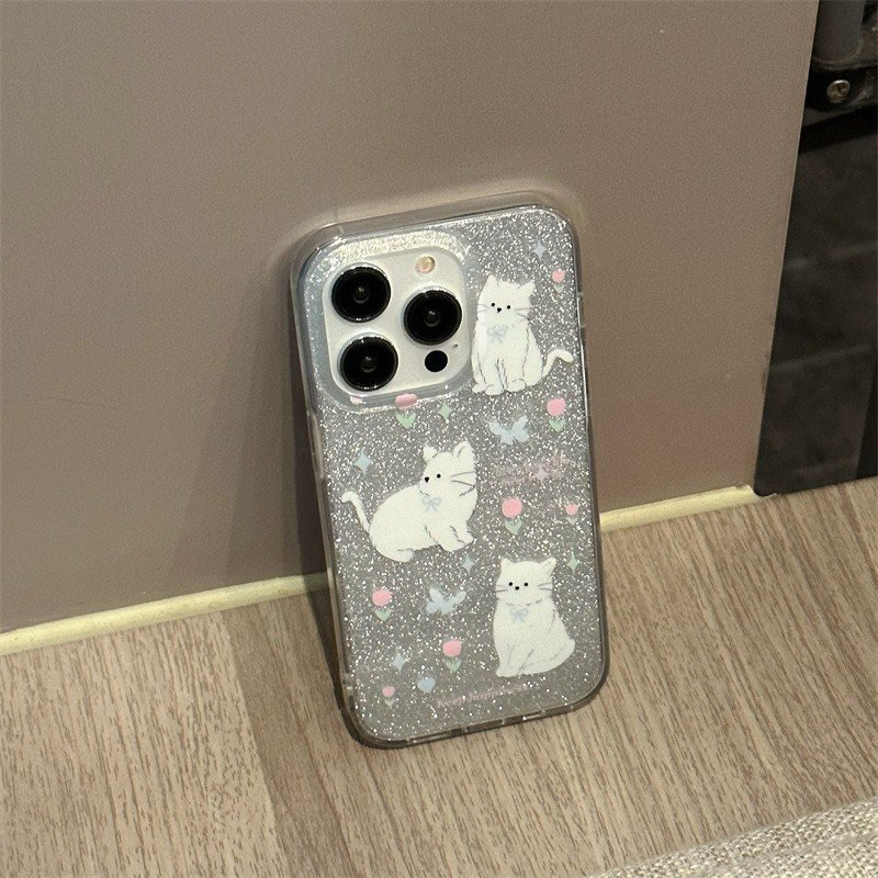 ỐP IPHONE FULL VIỀN HOẠ TIẾT GLITTER KITTY