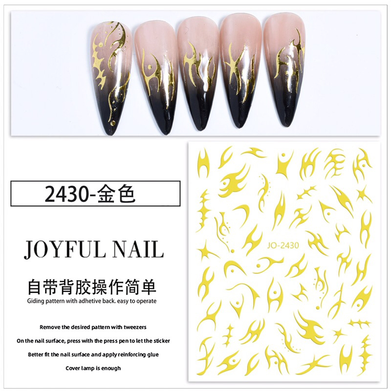 Sticker Joyfull , hoạ tiết ngọn lửa ba chiều , dán móng tay , design nails