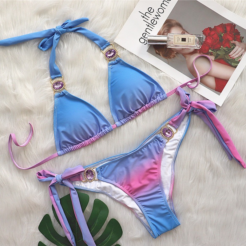 Set bikini 2 món loang màu phối phụ kiện bling lấp lánh sang chảnh