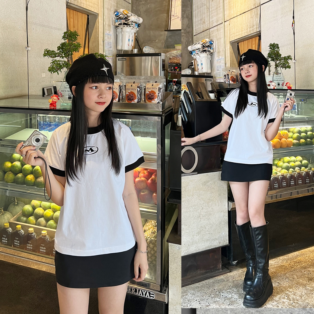 Áo thun nữ Baby Tee Tay viền phối 100% cotton