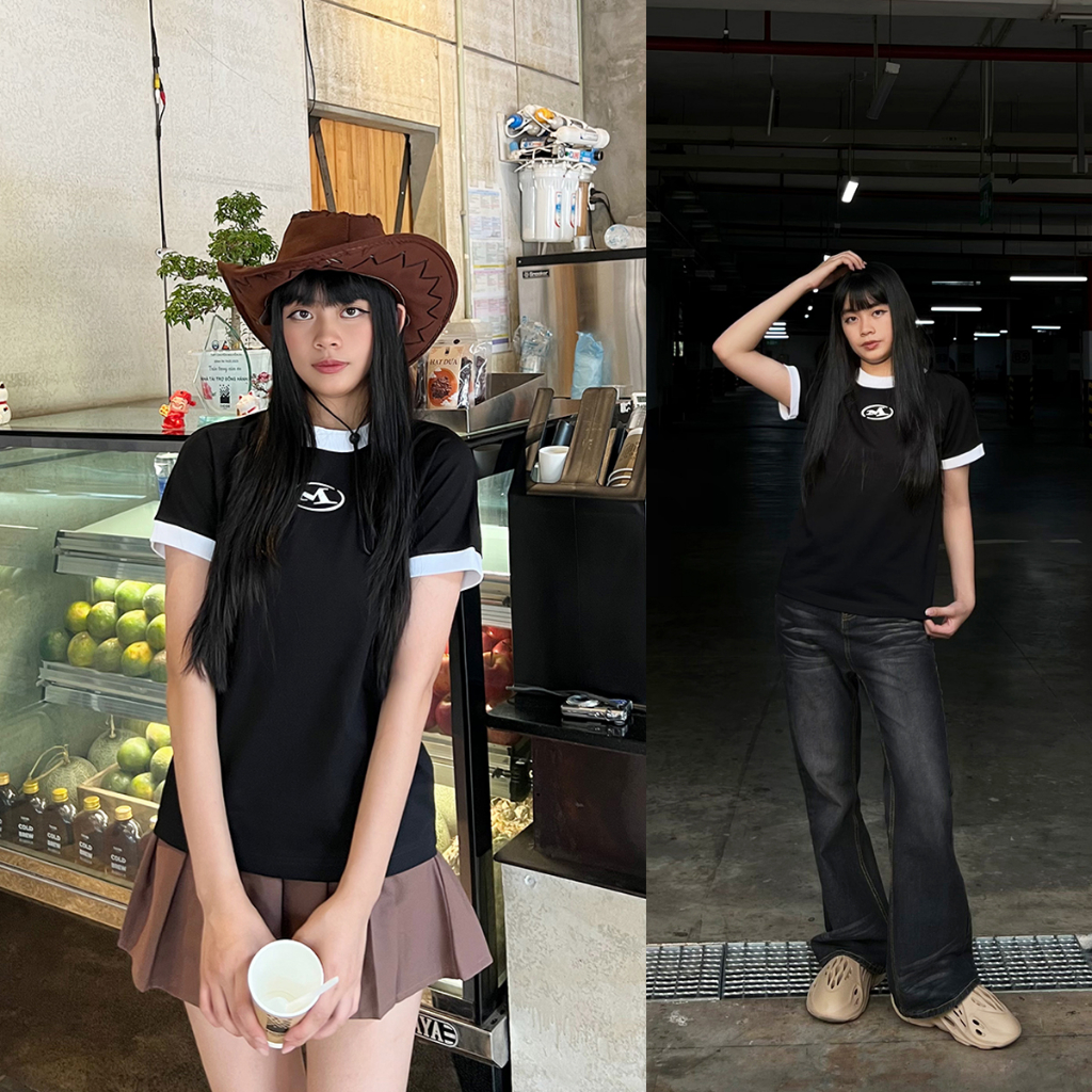 Áo thun nữ Baby Tee Tay viền phối 100% cotton