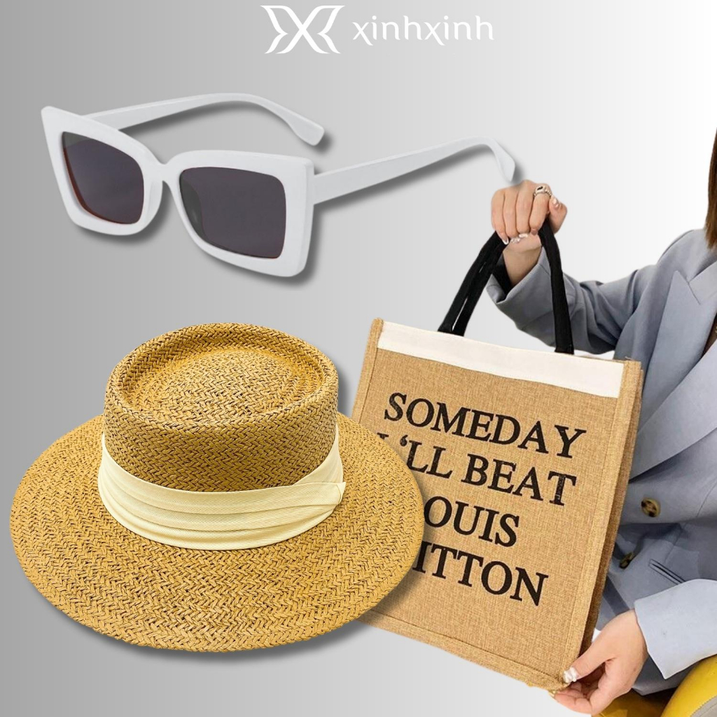 Combo mũ cói túi cói merci kính thời trang đi biển, du lịch sang chảnh XinhXinh Acessories