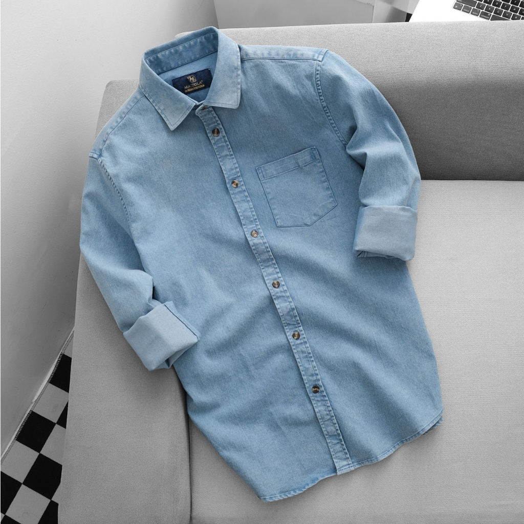 ( MAZZOLA SHOP ) Áo Sơ Mi Nam Denim Form Ôm