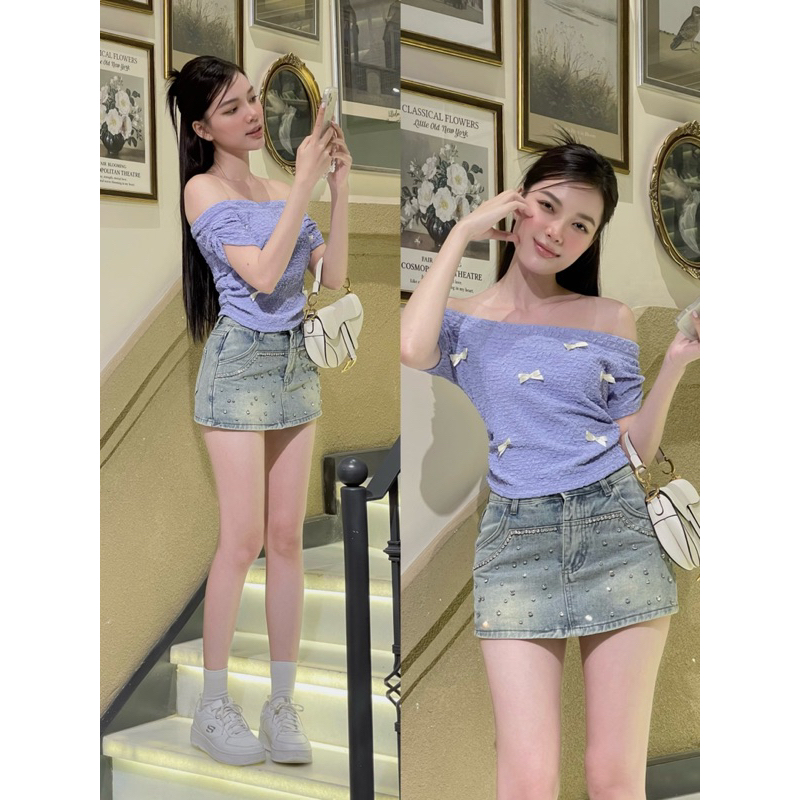 Set áo Trễ nơ + Quần Váy Đá Chouchou