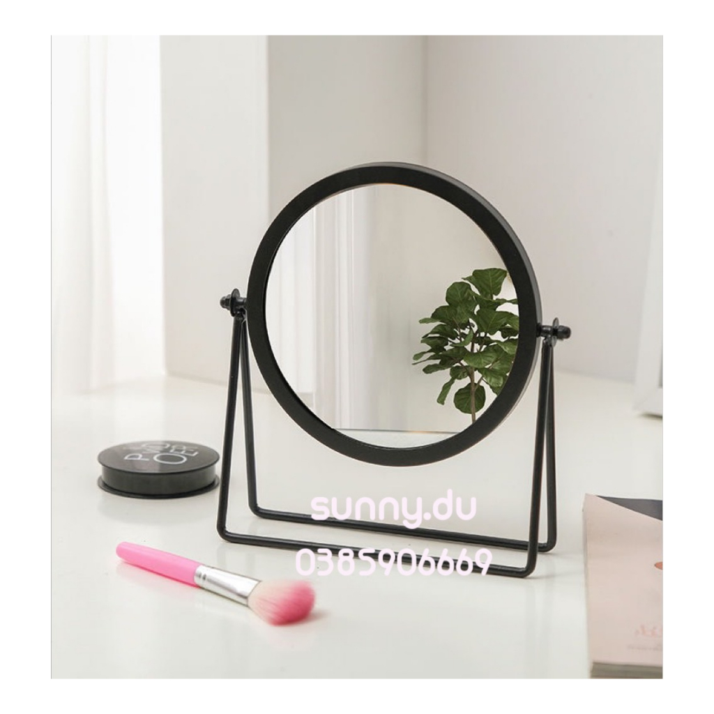 Gương Để Bàn Hình Tròn Xoay 360 Độ Khung Kim Loại Cao Cấp