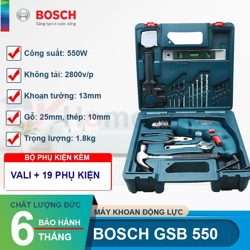 Bộ máy khoan động lực Bosch GSB 550 19 món