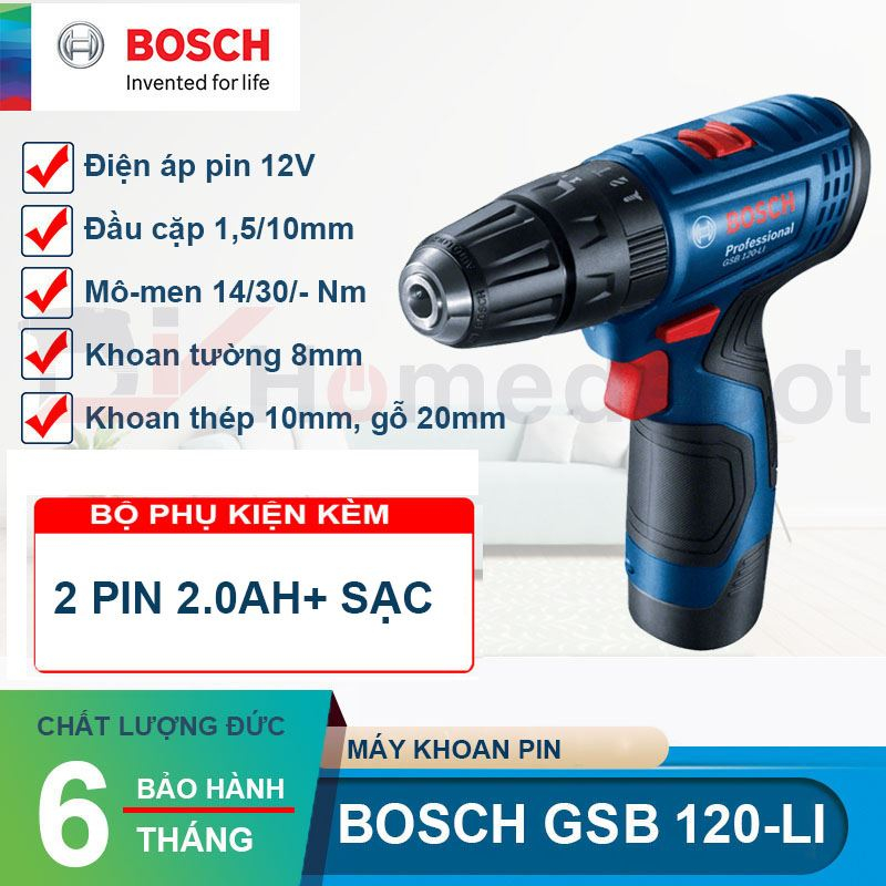 Máy khoan pin Bosch GSB 120-LI GEN II 2pin + 1 sạc