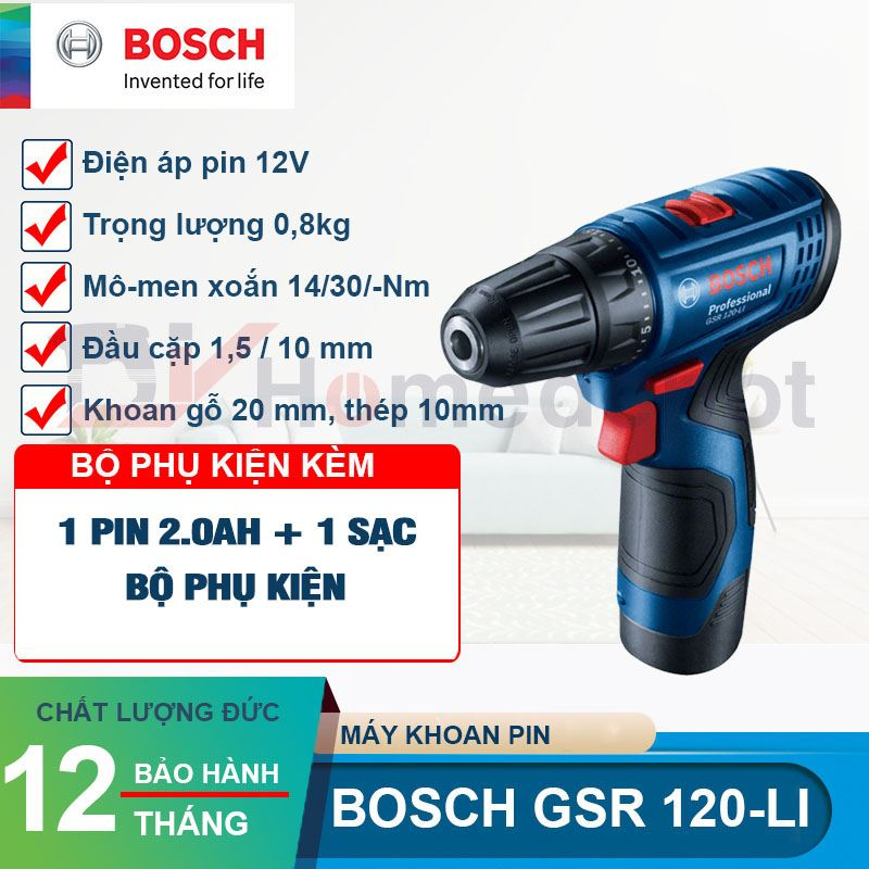 Máy Khoan Vặn Vít Dùng Pin Bosch GSR 120-LI (1 Pin, 1 Sạc)