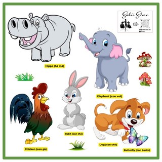 DECAL ĐỘNG VẬT CHO BÉ, DECAL ĐỘNG VẬT TRANG TRÍ (Những con vật gần gũi, quen thuộc trong cuộc sống)