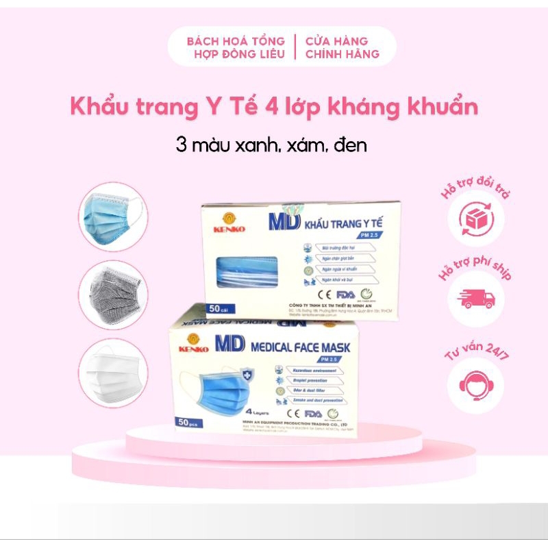 Khẩu trang y tế 3 màu xanh,xám,trắng 4 lớp