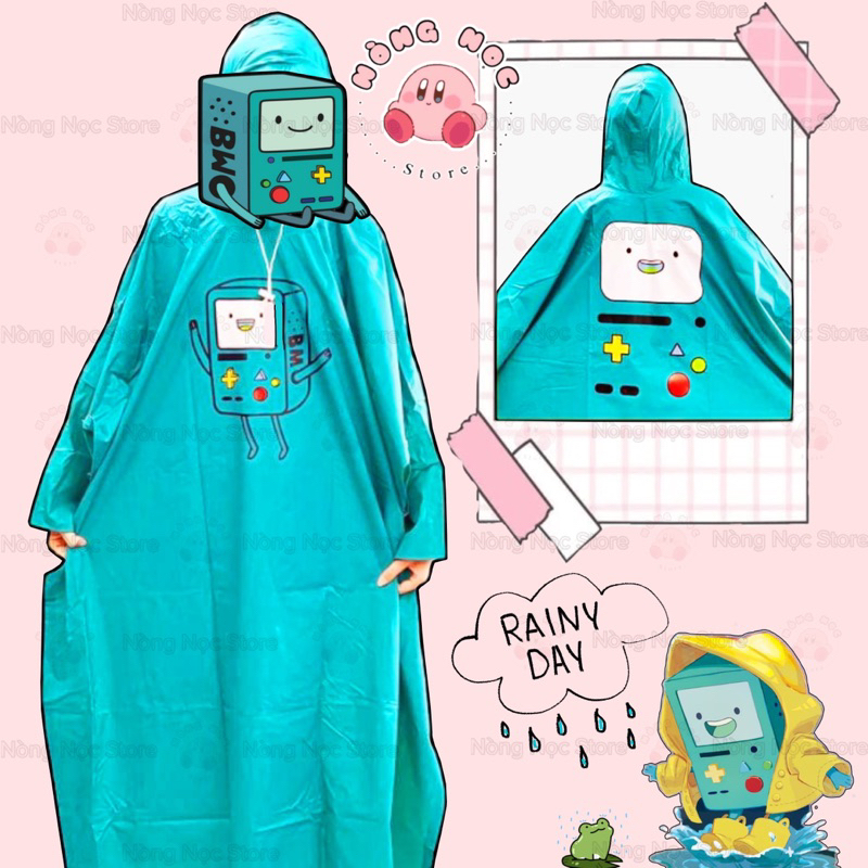 Áo Mưa BMO Adventure Time Hoạt Hình Dễ Thương Cánh Dơi Màu Xanh Phong Cách Hàn Quốc Vải PVC Tiện Lợi Cute