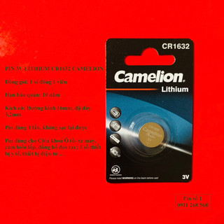 vỉ 1 viên pin 3V  Lithium  CR1632 Camelion thay chìa khóa Ôtô