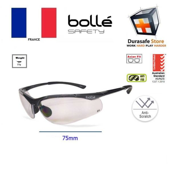 Kính BOLLE 1615501A Sidewinder Safety Glasses Clear Anti-Scratch/Anti-Fog Len (Gọng kim loại, phủ bạch kim), (tặng kèm h