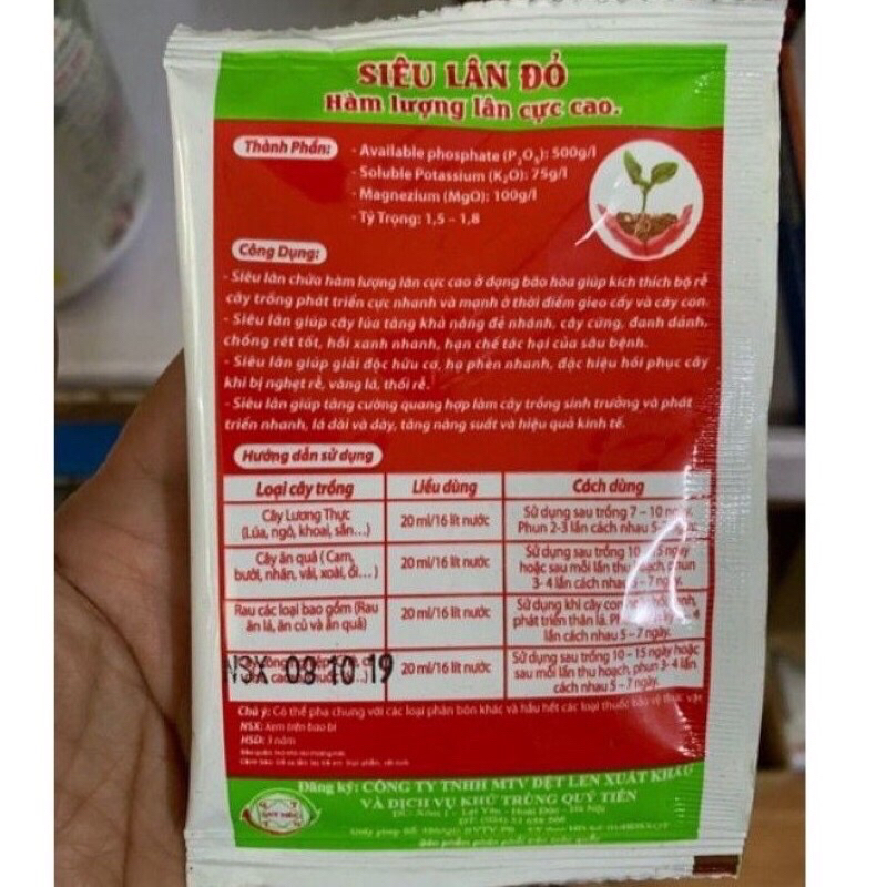 Combo 10 gói siêu lân đỏ chống rét ,chịu hạn cho cây,dùng cho hoa lan,hoa hồng và cây cảnh, gói 20ml