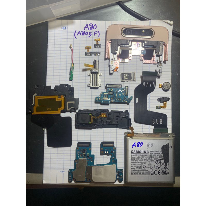 A80/cam trước sau/cáp nguồn/mô tơ/cáp nốimain/pin/Vântay/cụcrung/nắpnhựađậymain/loa ngoài/main sạc/khaysim/tiếpxúc sóng