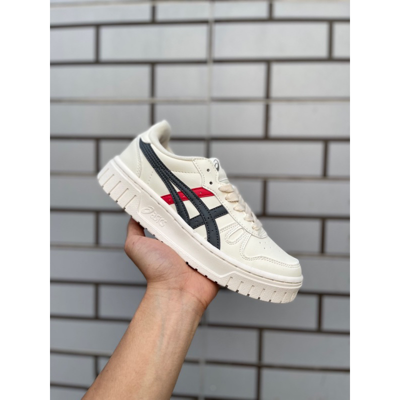 Giày thể thao ASICS COURT trắng sọc đen đỏ