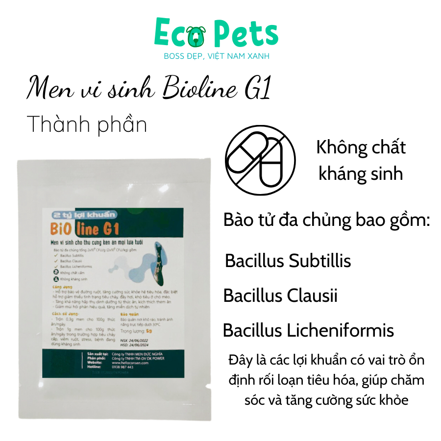 Men vi sinh Bioline G1 ECOPETS men tiêu hoá giúp chó mèo ăn ngon tránh tình trạng tiêu chảy khó tiêu - 5gr
