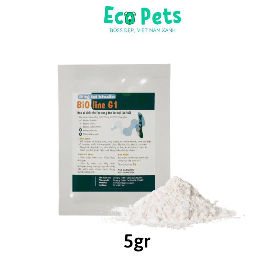 Men vi sinh Bioline G1 ECOPETS men tiêu hoá giúp chó mèo ăn ngon tránh tình trạng tiêu chảy khó tiêu - 5gr